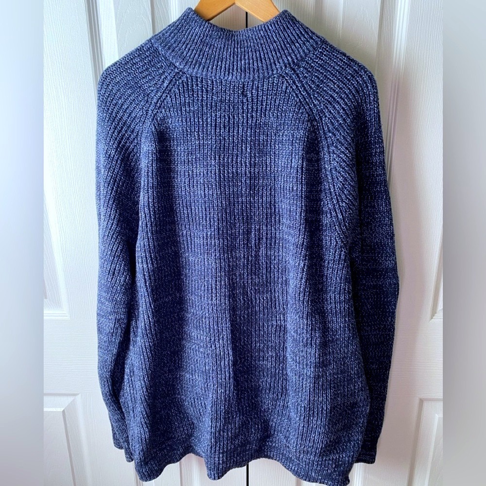 L.L. BEAN Vintage Indigo Marle Waffle Knit Cotton Full-Zip Grandpa Cardigan LT - Picture 2 of 6
